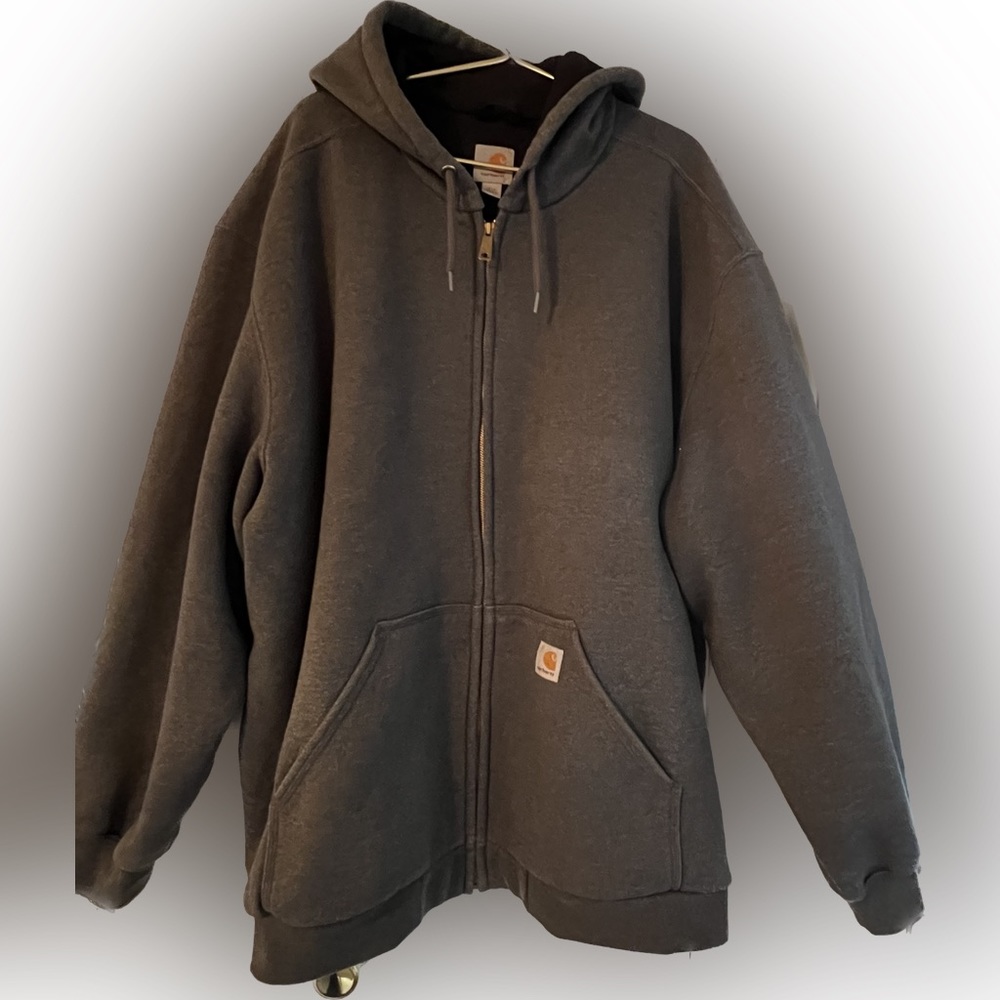 Carhartt Charcoal Zip-Up Hooded Work Jacket